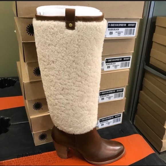 SOLD. UGG Tall Shearling Brown Leather Ava Boots - Picture 5 of 7